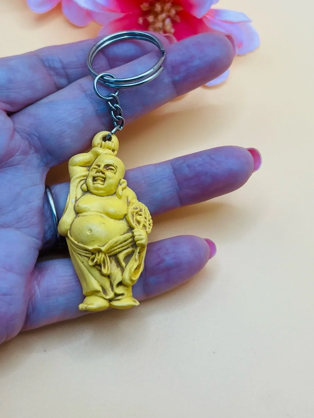 Yellow Laughing Buddha Keychain
